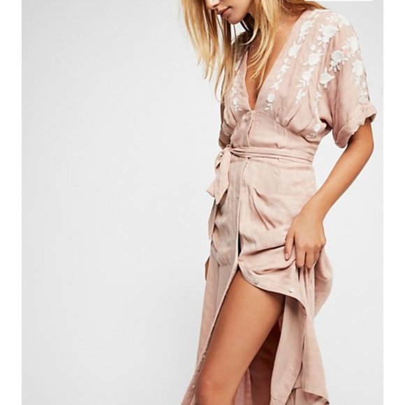 Free People Pink Midi Dress with White Embroidery - Picture 3 of 12